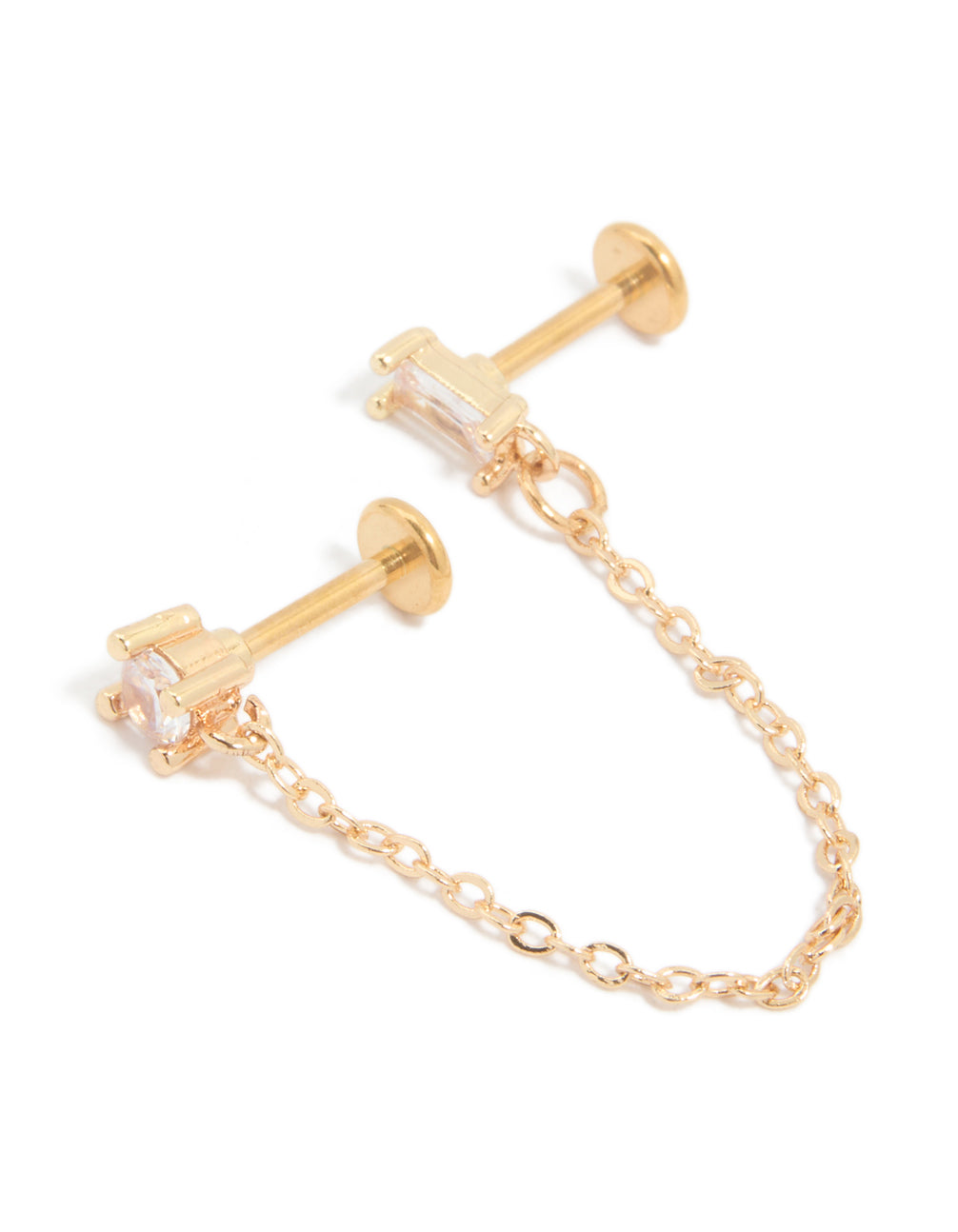 Gold Plated Surgical Steel Chain Cubic Zirconia Stacking Flat Back Stud
