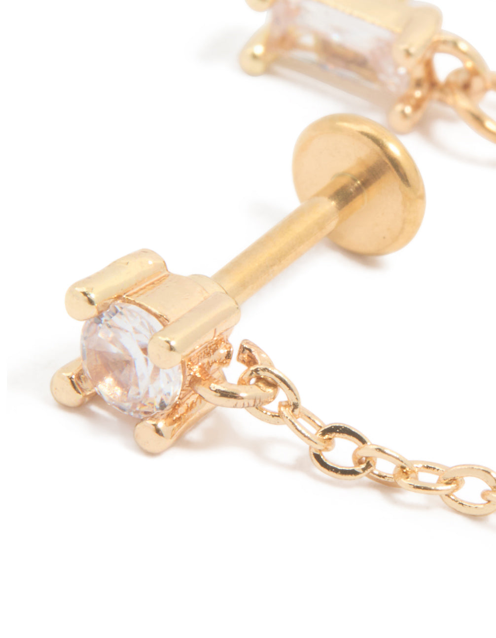 Gold Plated Surgical Steel Chain Cubic Zirconia Stacking Flat Back Stud