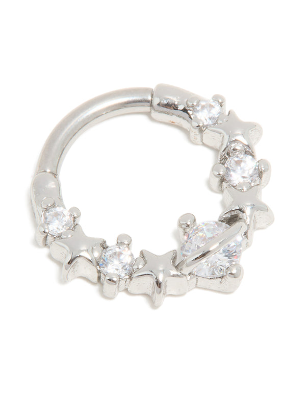 Surgical Steel Cubic Zirconia Floral Clicker Ring