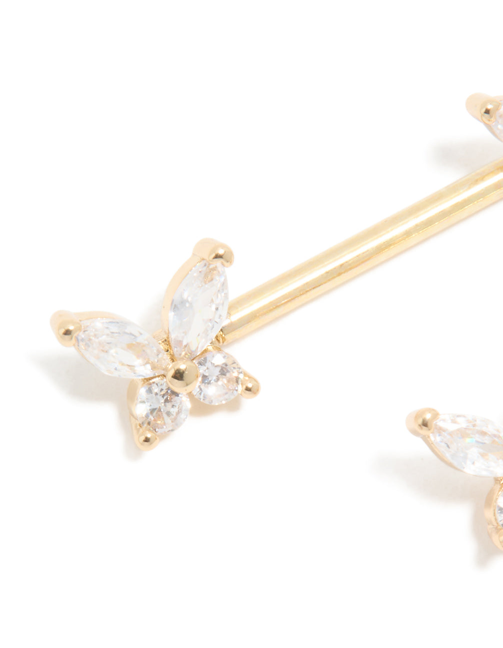 Gold Plated Titanium Cubic Zirconia Butterfly Nipple Bars