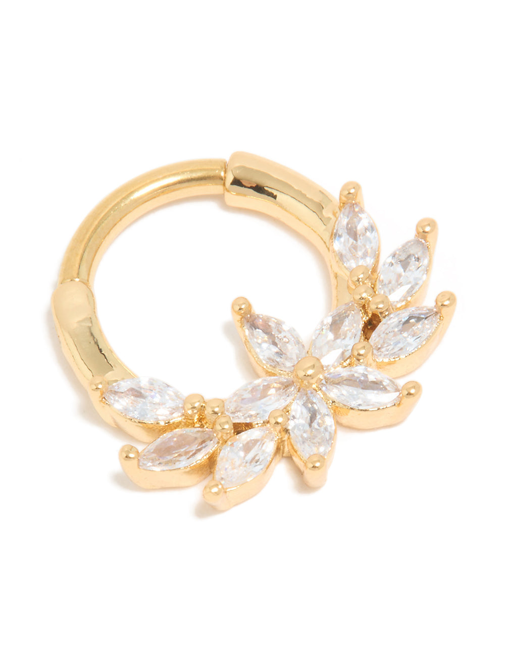 Gold Plated Titanium Floral Cubic Zirconia Clicker Ring