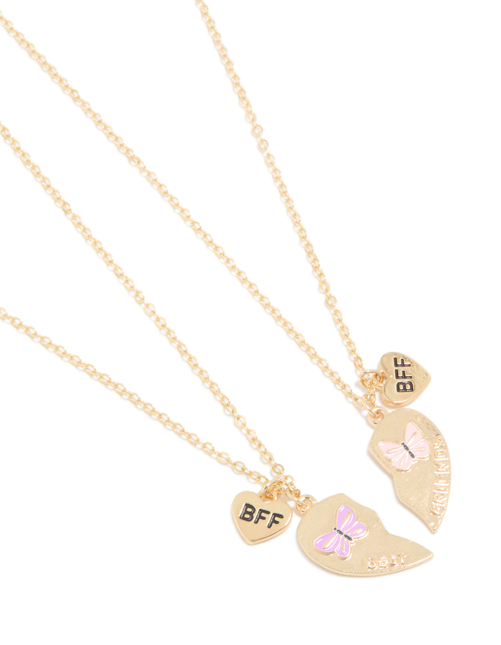 Kids Gold Butterfly & Heart BFF Necklace Pack