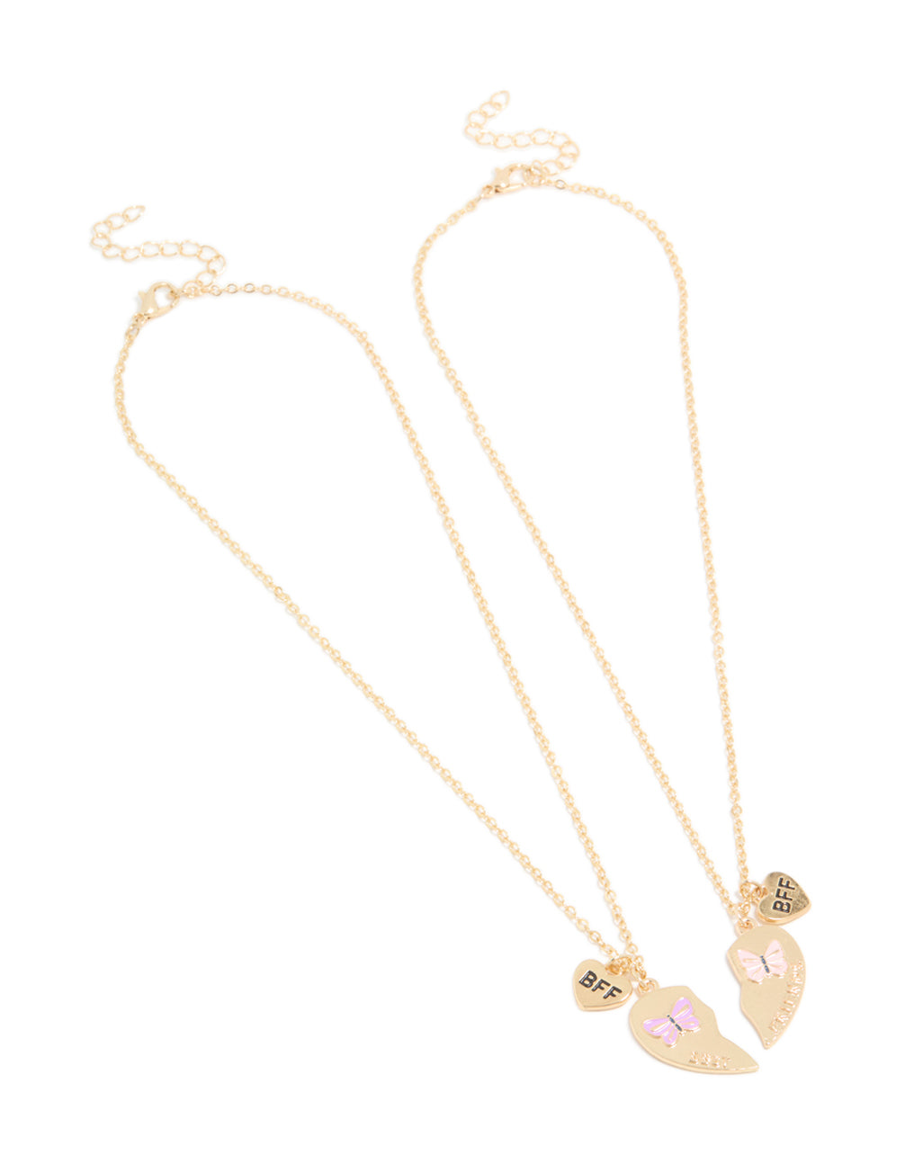 Kids Gold Butterfly & Heart BFF Necklace Pack