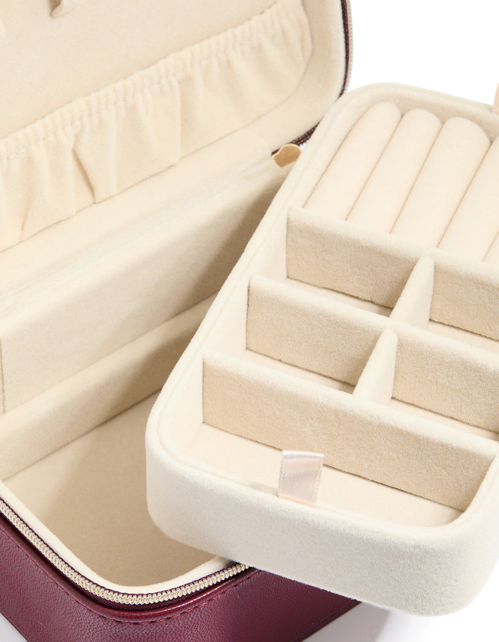 Burgundy PU Leather Rectangular Layered Jewellery Box