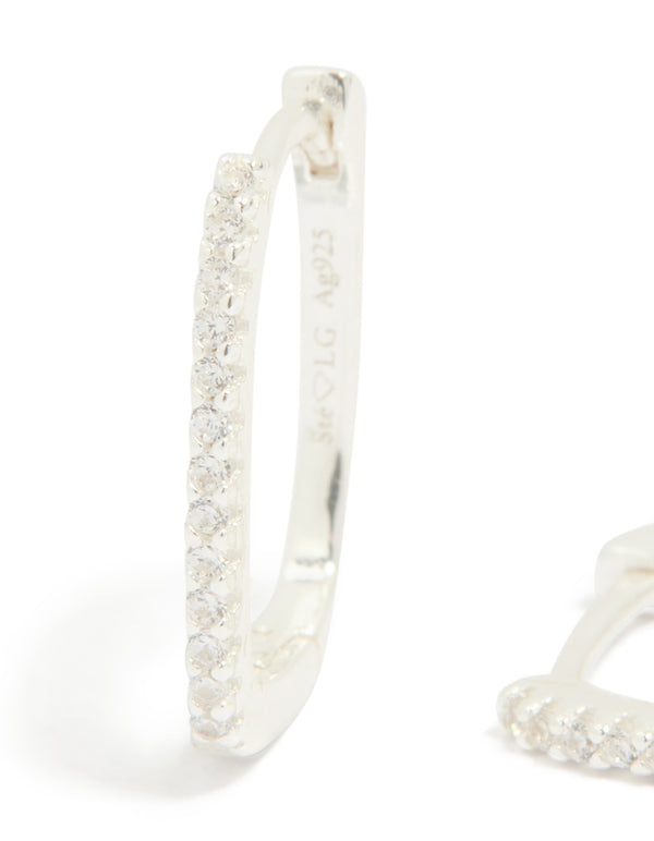 Sterling Silver Cubic Zirconia Pavé Oblong Hoop Earrings