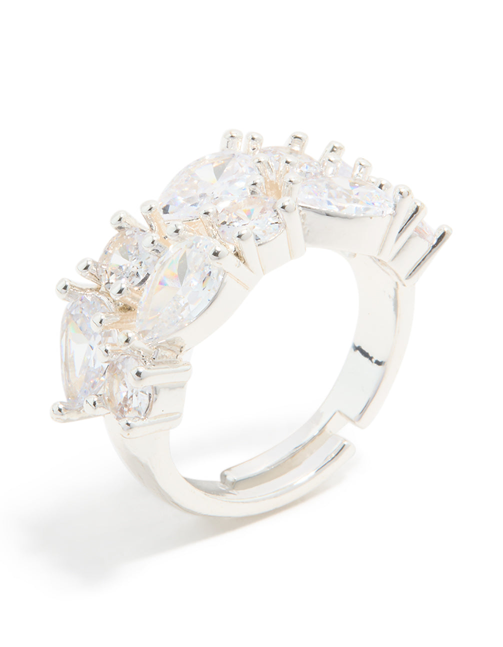 Silver Plated Cubic Zirconia Multi-Shaped Layered Ring