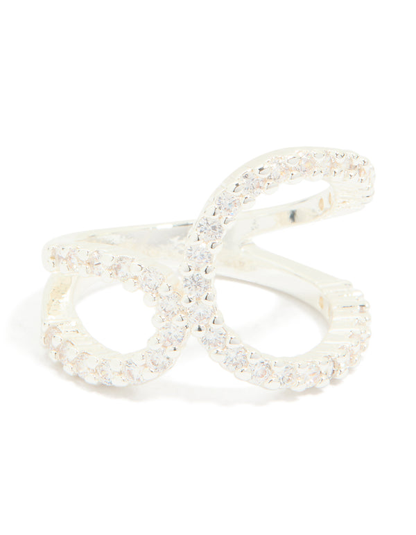 Silver Plated Cubic Zirconia Large Open Loop Ring