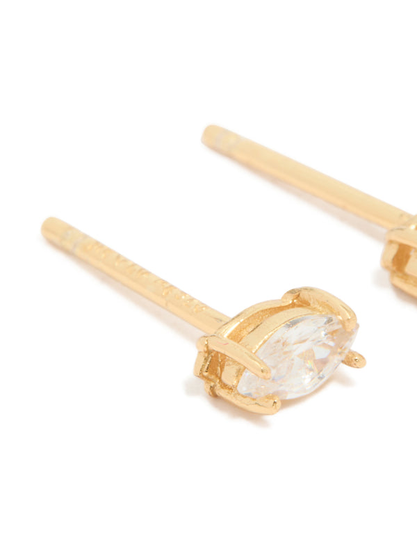 Gold Plated Sterling Silver Cubic Zirconia Oval Stud Earrings