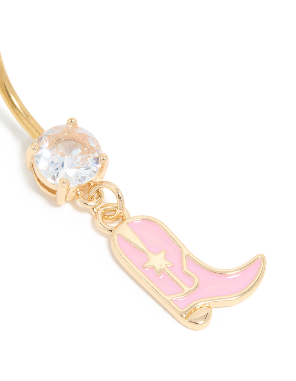 Gold Plated Surgical Steel Pink Cubic Zirconia Cowboy Boot Belly Bar