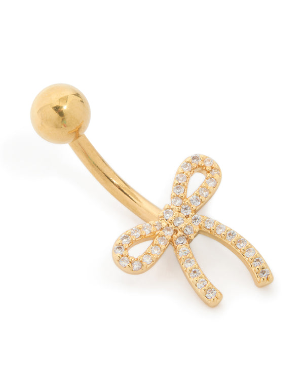 Gold Plated Surgical Steel Cubic Zirconia Pavé Bow Belly Bar