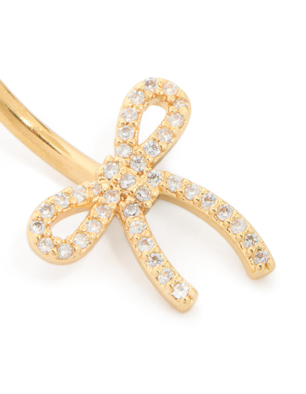Gold Plated Surgical Steel Cubic Zirconia Pavé Bow Belly Bar