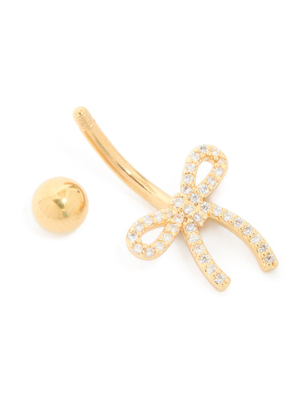 Gold Plated Surgical Steel Cubic Zirconia Pavé Bow Belly Bar