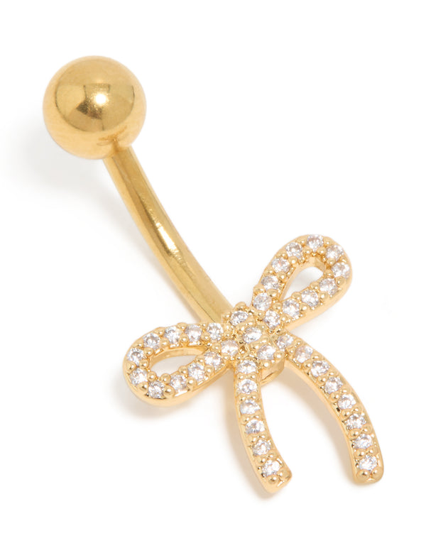 Gold Plated Surgical Steel Cubic Zirconia Pavé Bow Belly Bar
