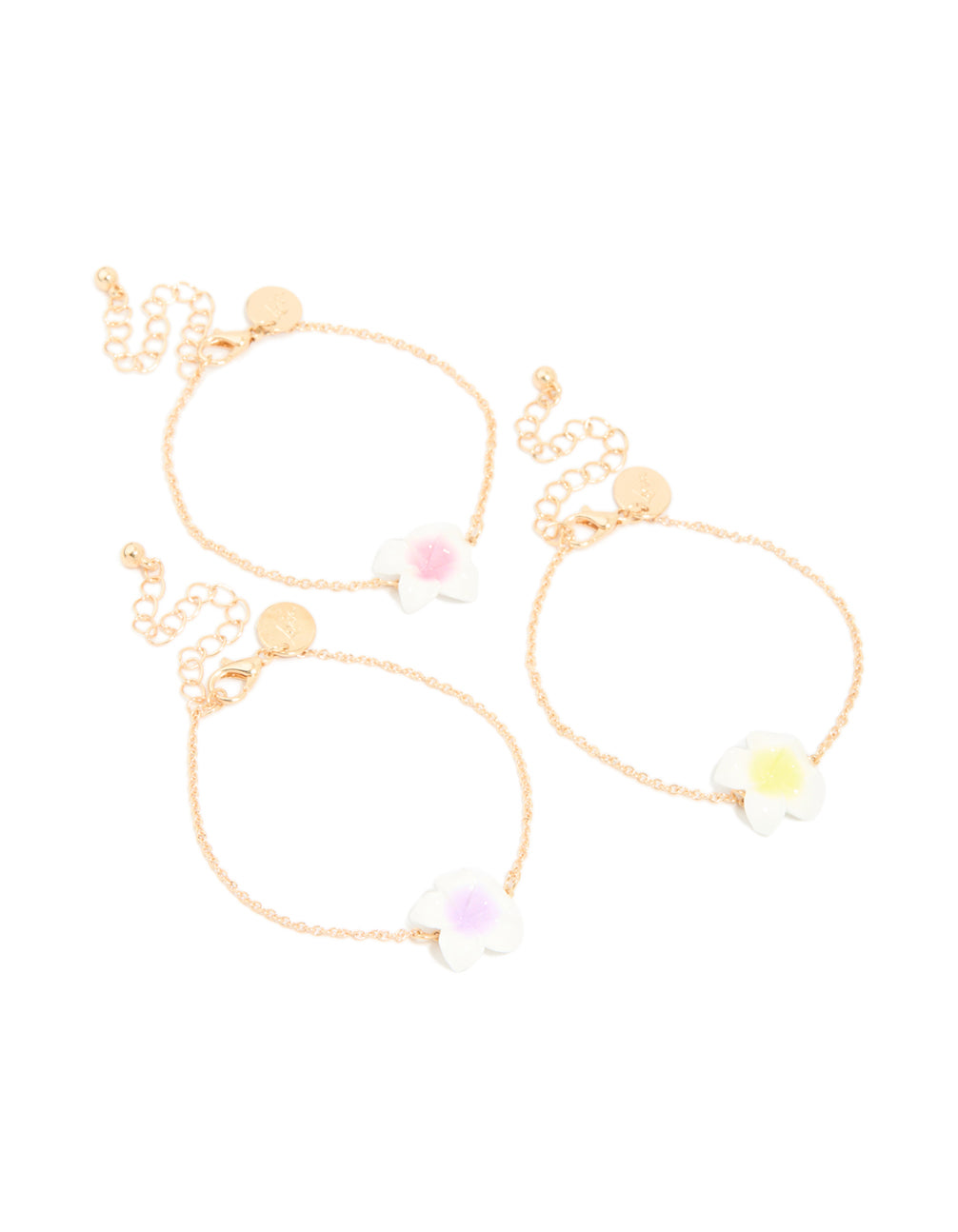 Gold Pastel Frangipani Flower Bracelets 3-Pack