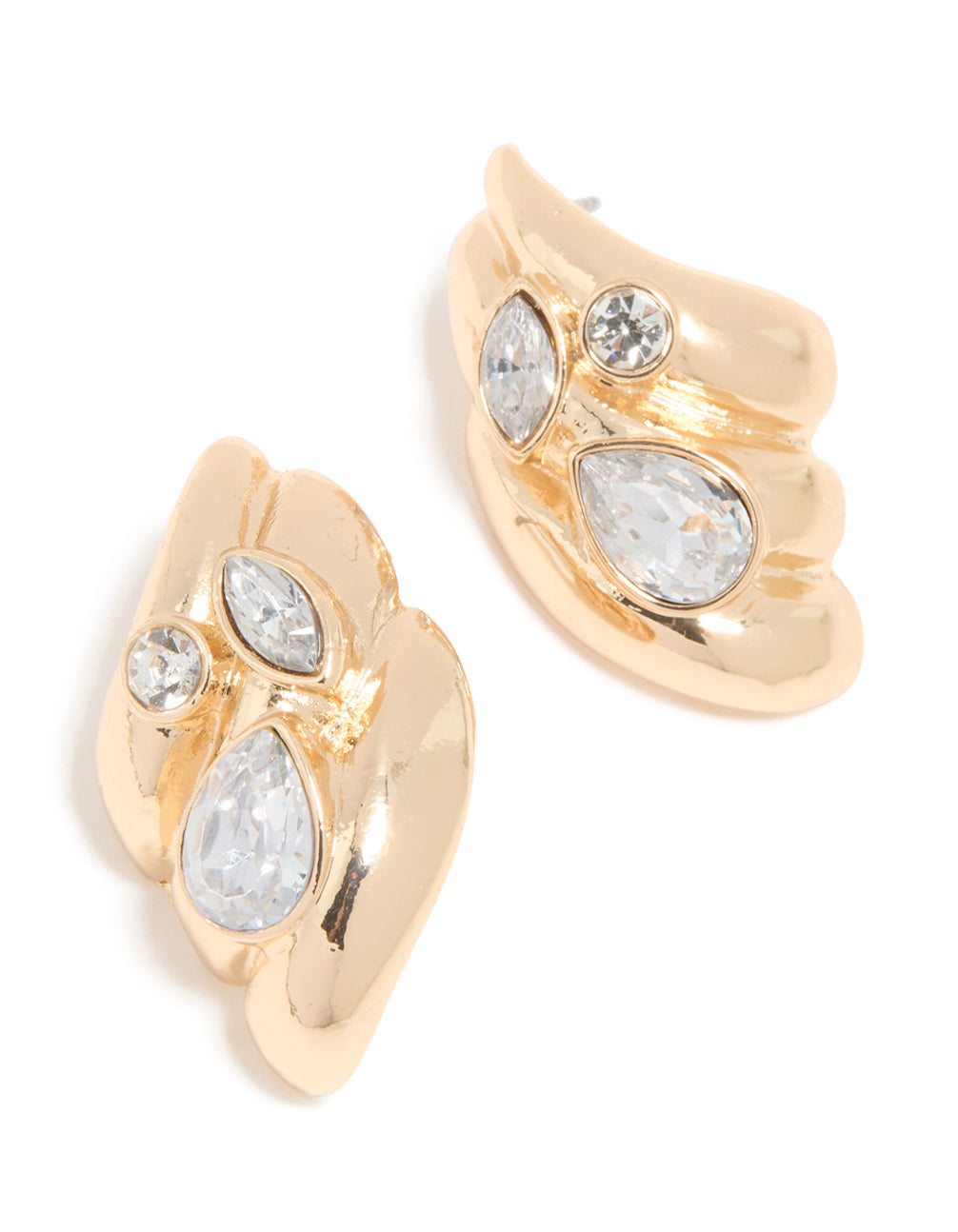 Gold Diamante Ribbed Stud Earrings