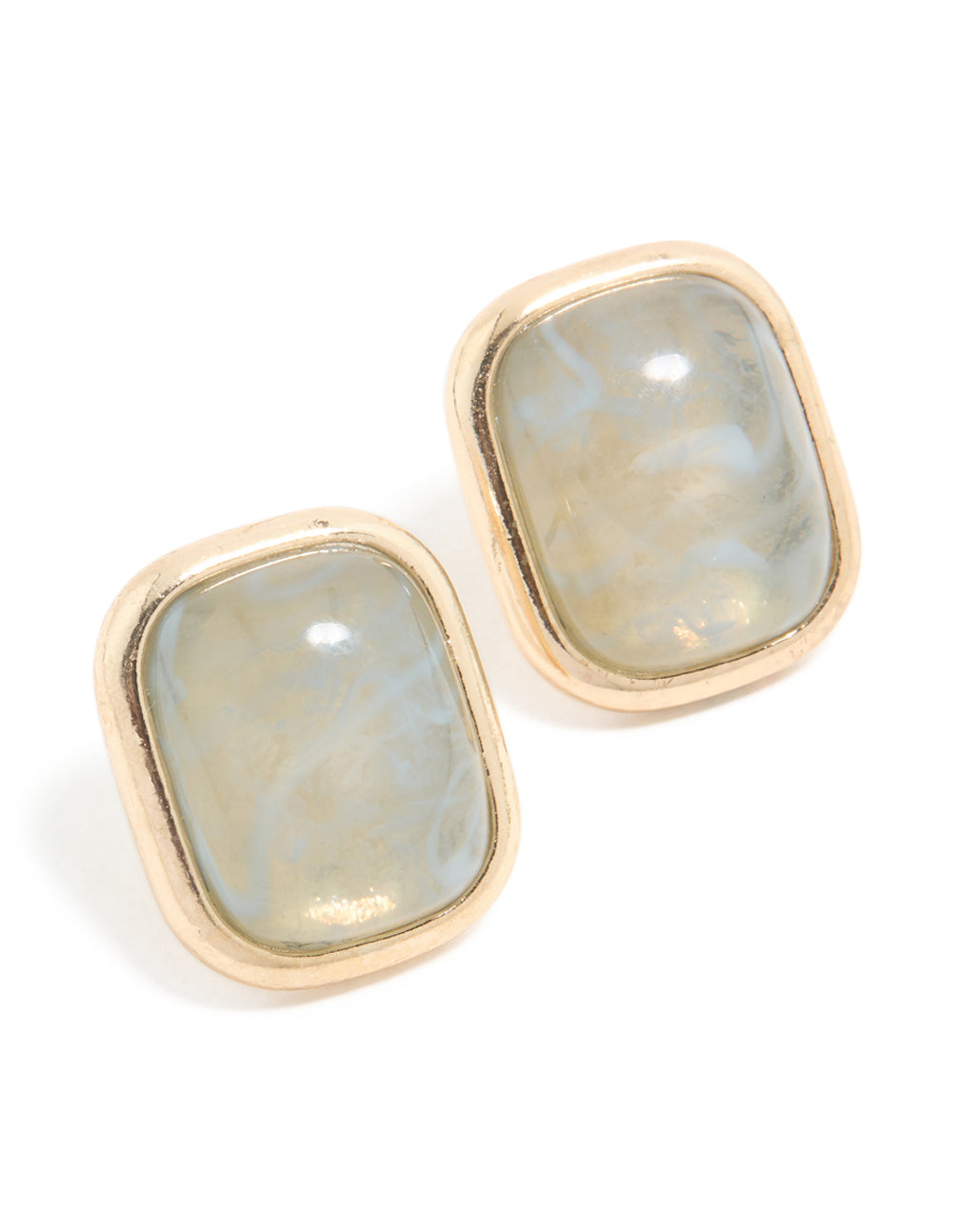 Gold Marbled Stone Rectangle Stud Earrings