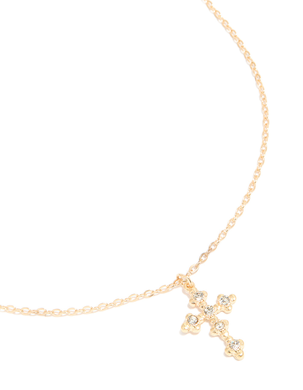 Gold Diamante Vintage Cross Pendant Necklace