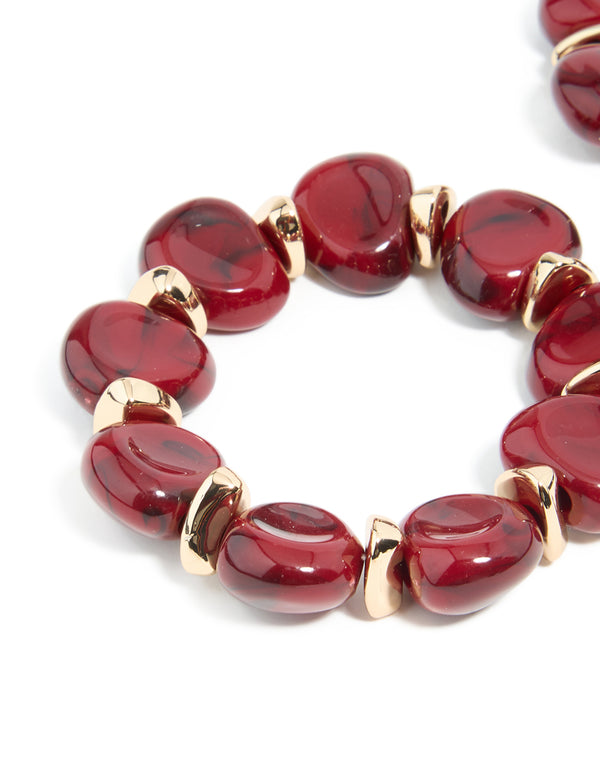 Red Acrylic & Gold Beaded Stretch Bracelets 2-Pack