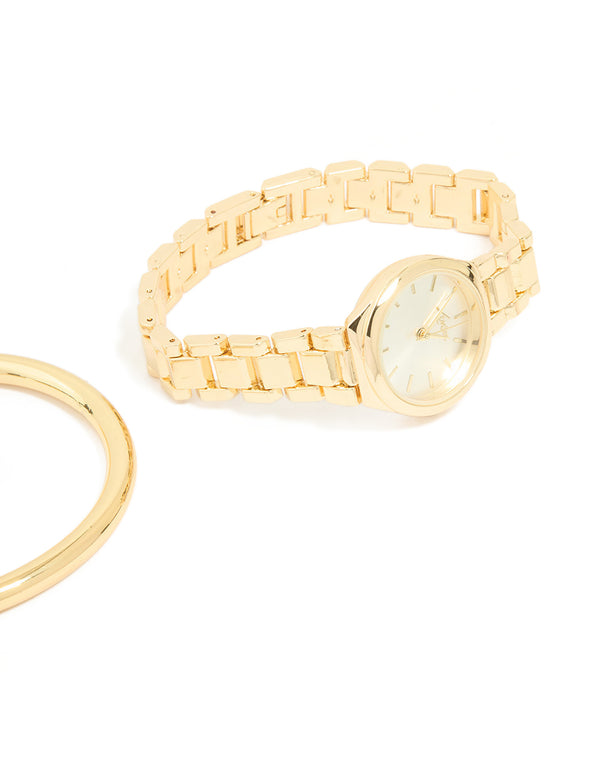 Gold Classic Wrist Cuff & Watch Set