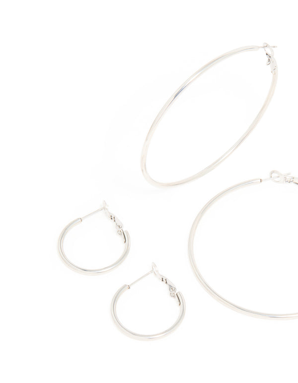 Waterproof Stainless Steel Thin Multi-Sized Hoop Earrings 3-Pack