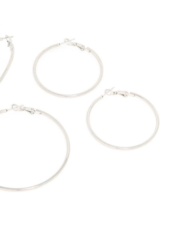 Waterproof Stainless Steel Thin Multi-Sized Hoop Earrings 3-Pack