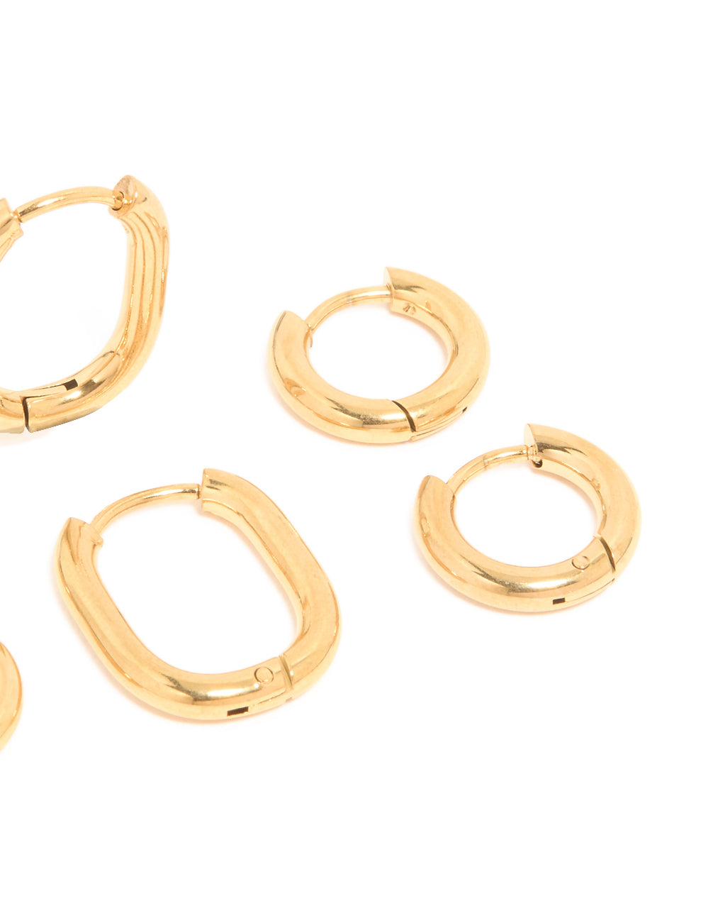 Waterproof Gold Plated Stainless Steel Oval & Cubic Zirconia Huggie Earrings 3-Pack