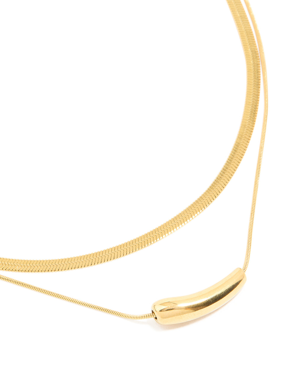 Waterproof Gold Plated Stainless Steel Snake Chain & Bean Pendant Layered Necklace