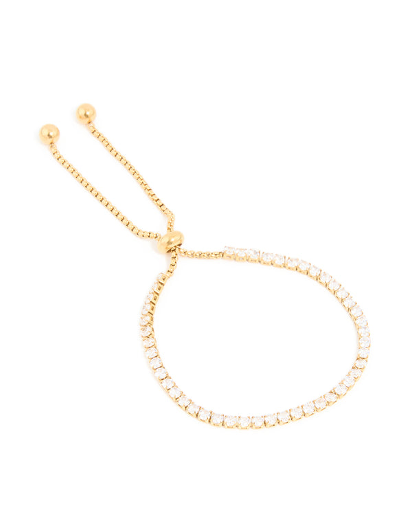 Waterproof Gold Plated Stainless Steel Cubic Zirconia Tennis Toggle Bracelet