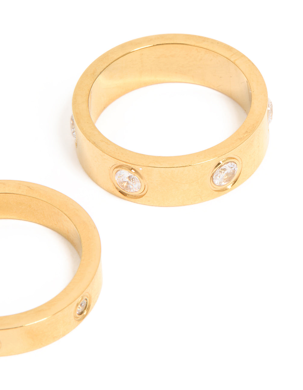 Waterproof Gold Plated Stainless Steel Cubic Zirconia Rings 2-Pack