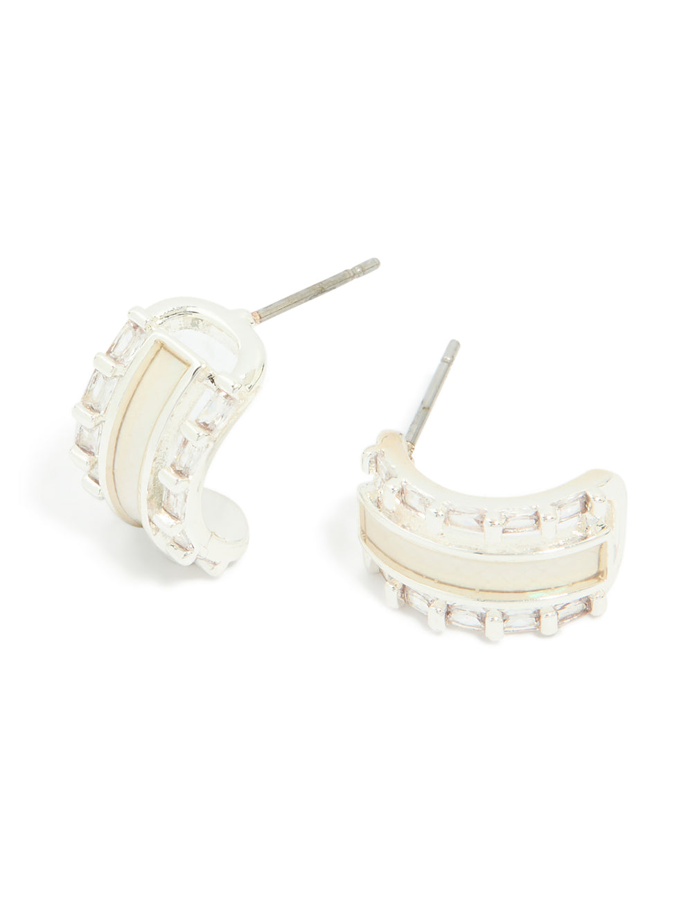 Silver Plated Cubic Zirconia Rectangle Outline Inlay Earrings