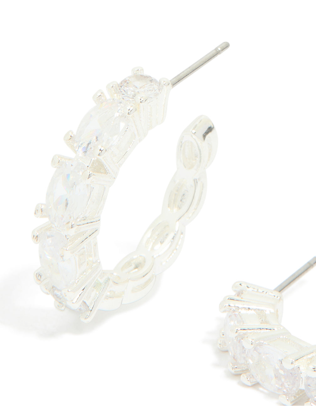 Silver Plated Cubic Zirconia Large Oval Hoop Earrings
