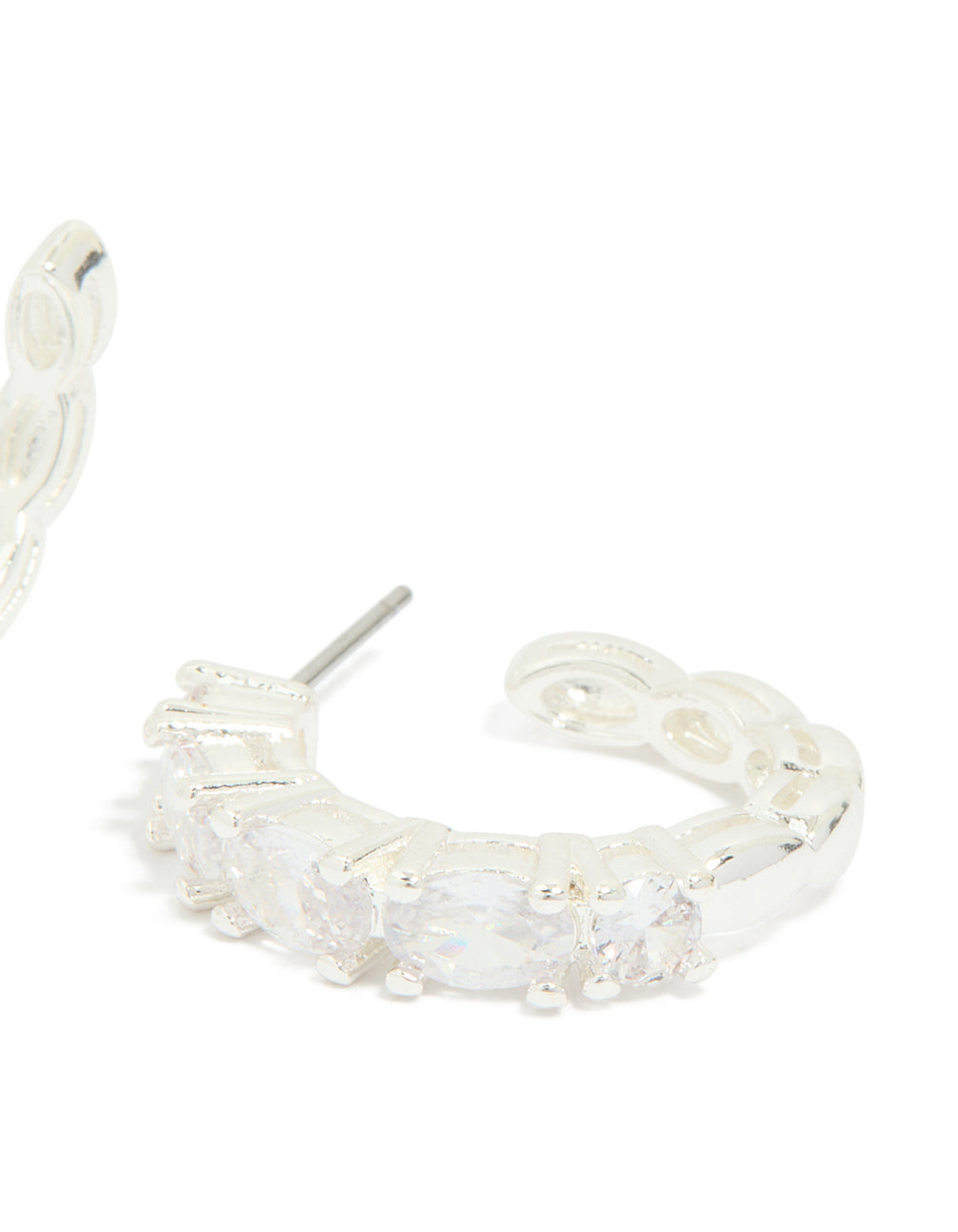 Silver Plated Cubic Zirconia Large Oval Hoop Earrings