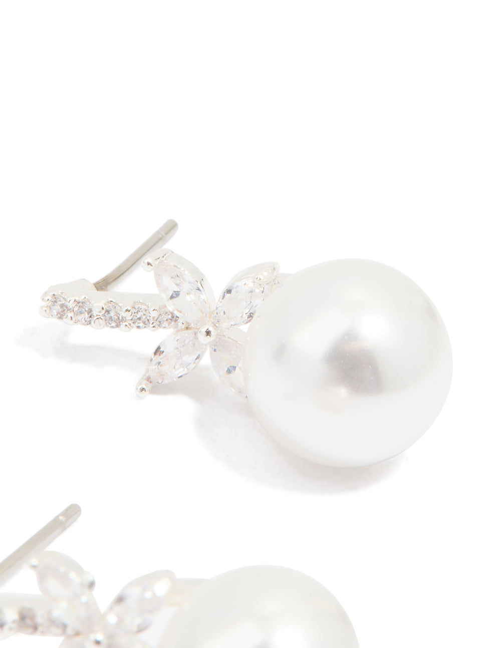 Silver Plated Cubic Zirconia Flower & Pearl Drop Earrings