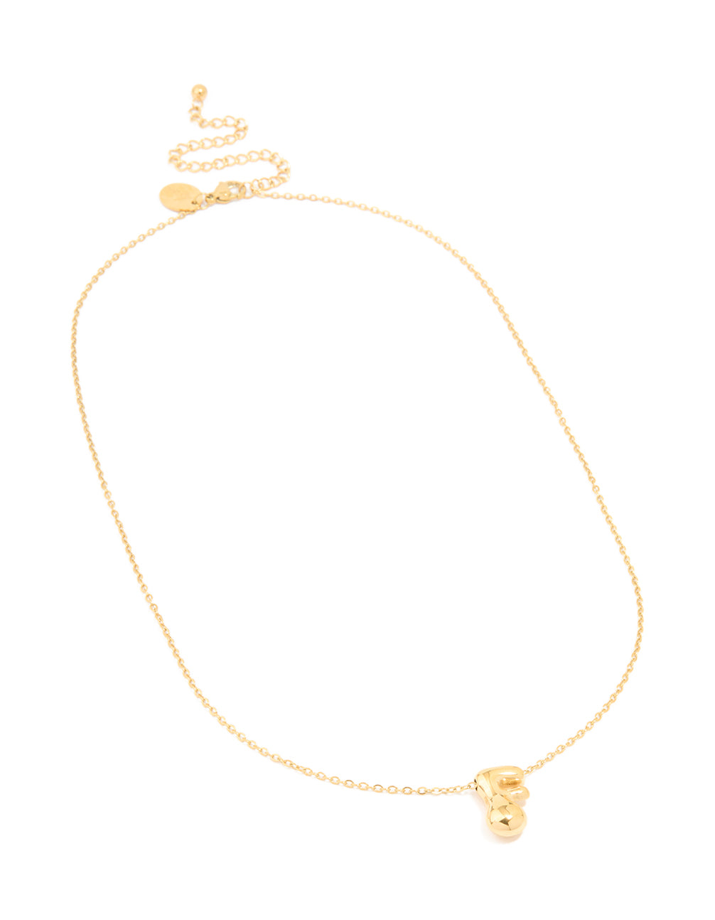 Discover this bubble letter F initial pendant necklace featuring waterproof gold plated stainless steel dainty style front view