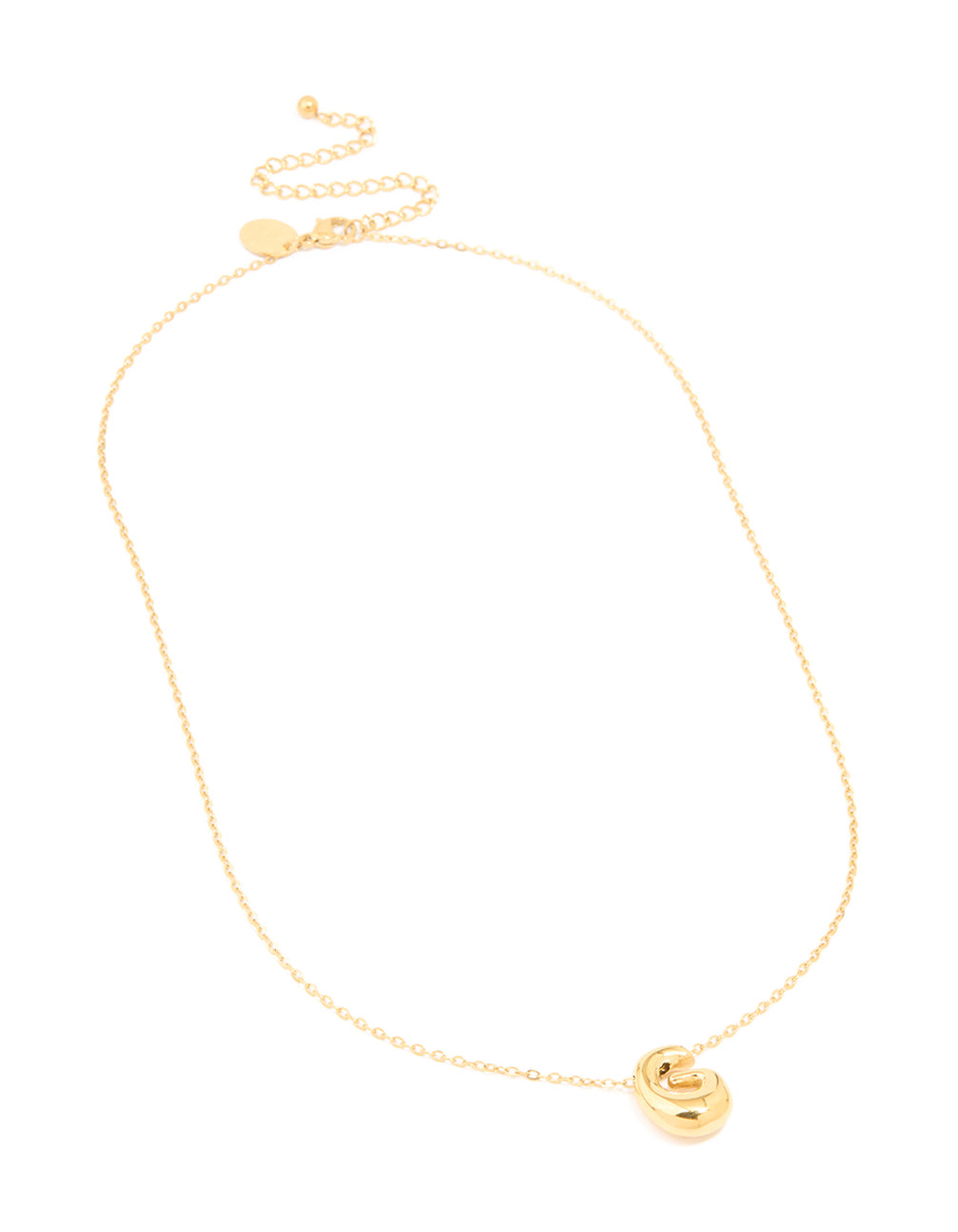 Featuring waterproof gold plated stainless steel large bubble letter G necklace featuring a bold initial pendant front view