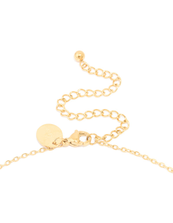 Designed with waterproof bubble letter R initial pendant necklace in gold plated stainless steel clasp detail view