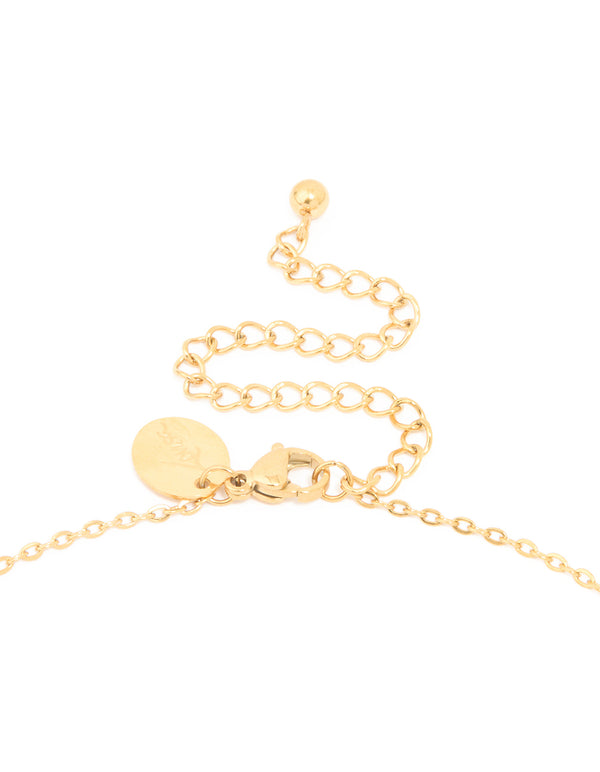 Highlighting a waterproof gold plated stainless steel large bubble letter Z necklace with pendant and initials clasp detail view