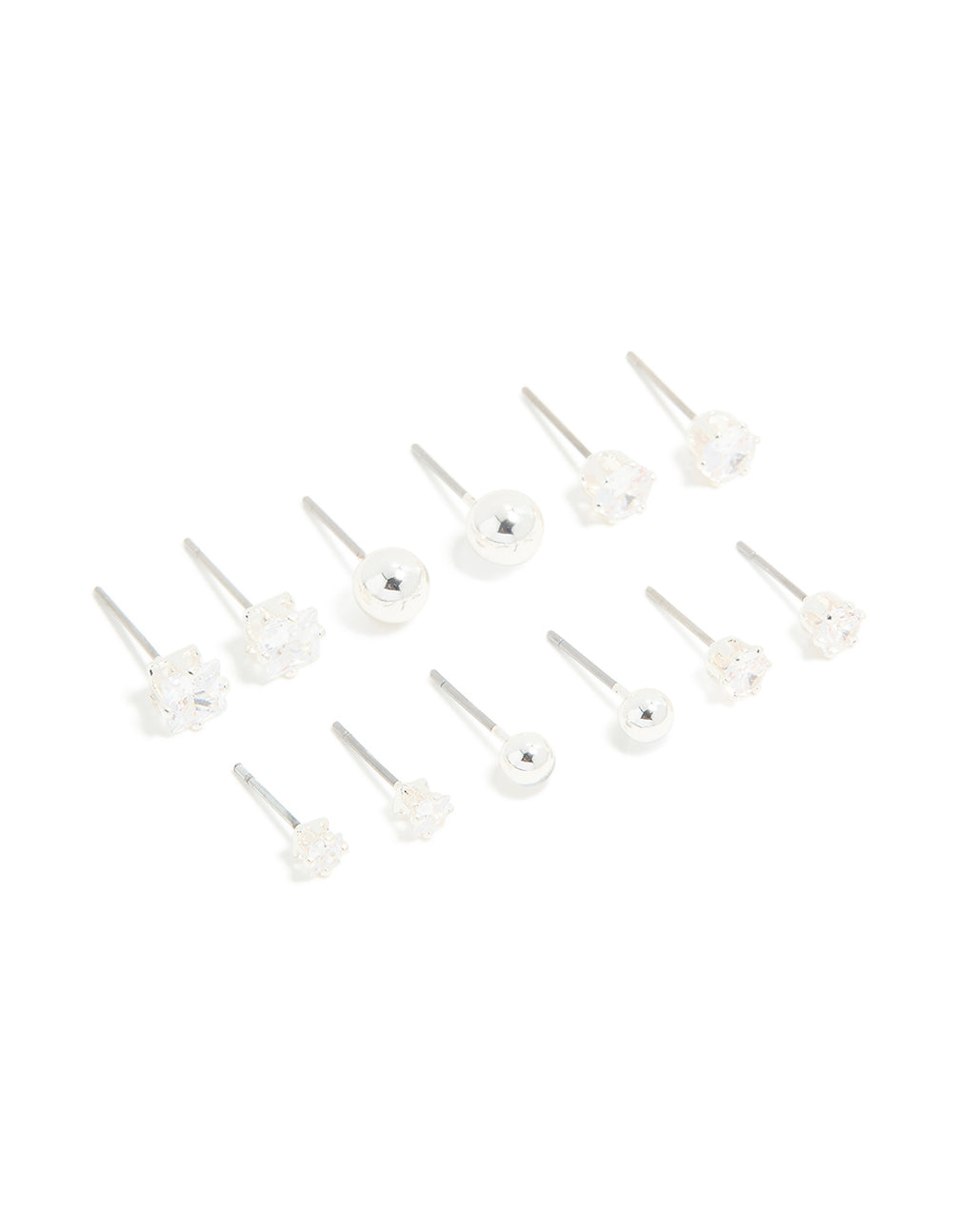 Silver Plated Cubic Zirconia & Ball Stud Earrings 6-Pack