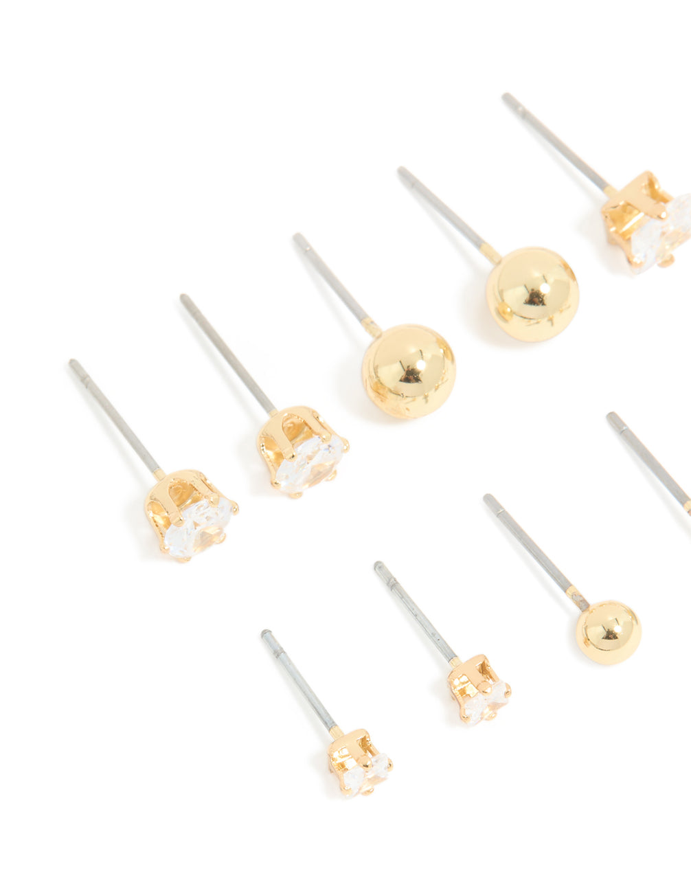Gold Plated Cubic Zirconia & Ball Stud Earrings 6-Pack
