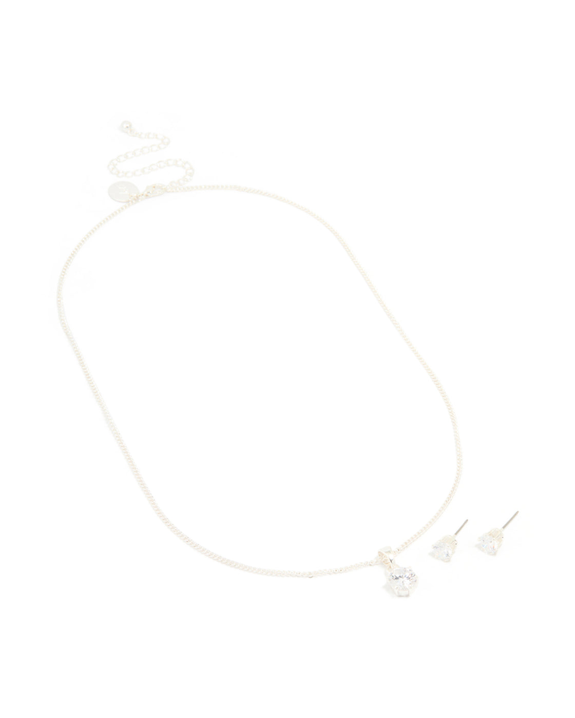 Silver Plated Cubic Zirconia Solitaire Necklace & Stud Earrings Set