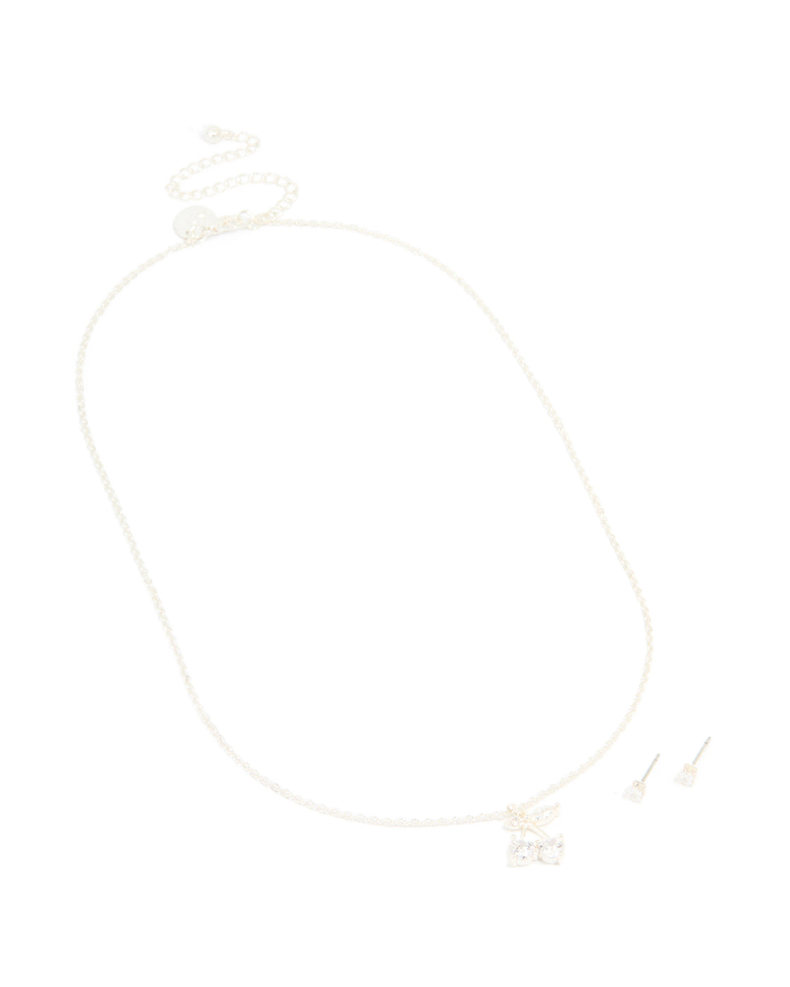 Silver Plated Cubic Zirconia Cherry Necklace & Classic Stud Earrings Set