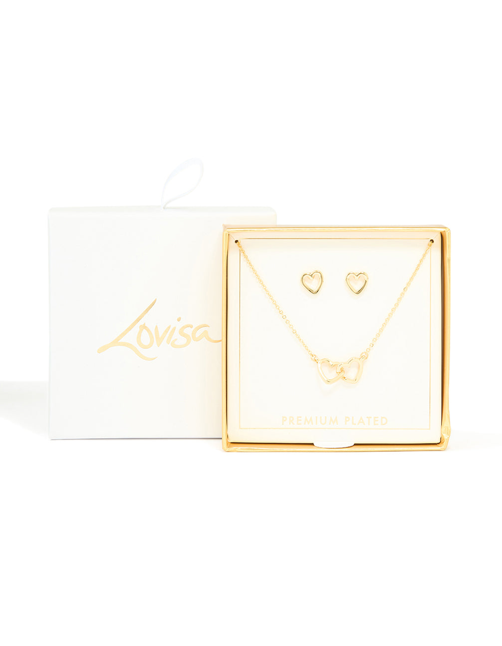 Gold Plated Linked Heart Necklace & Earrings Set
