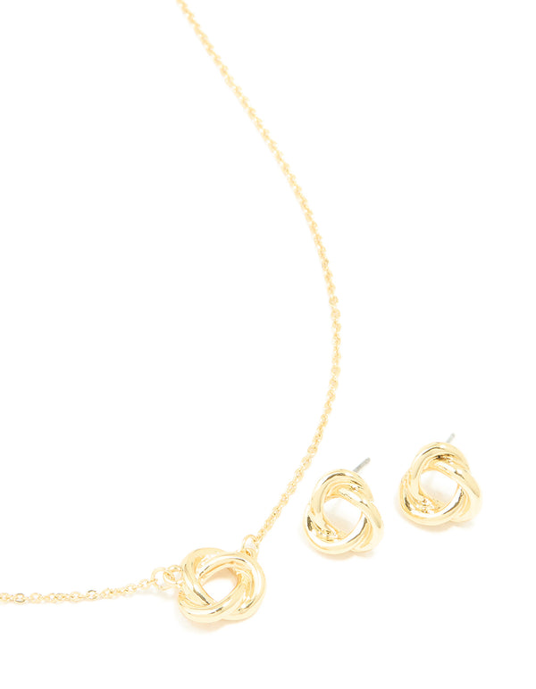 Gold Plated Knotted Necklace & Knotted Earrings Set