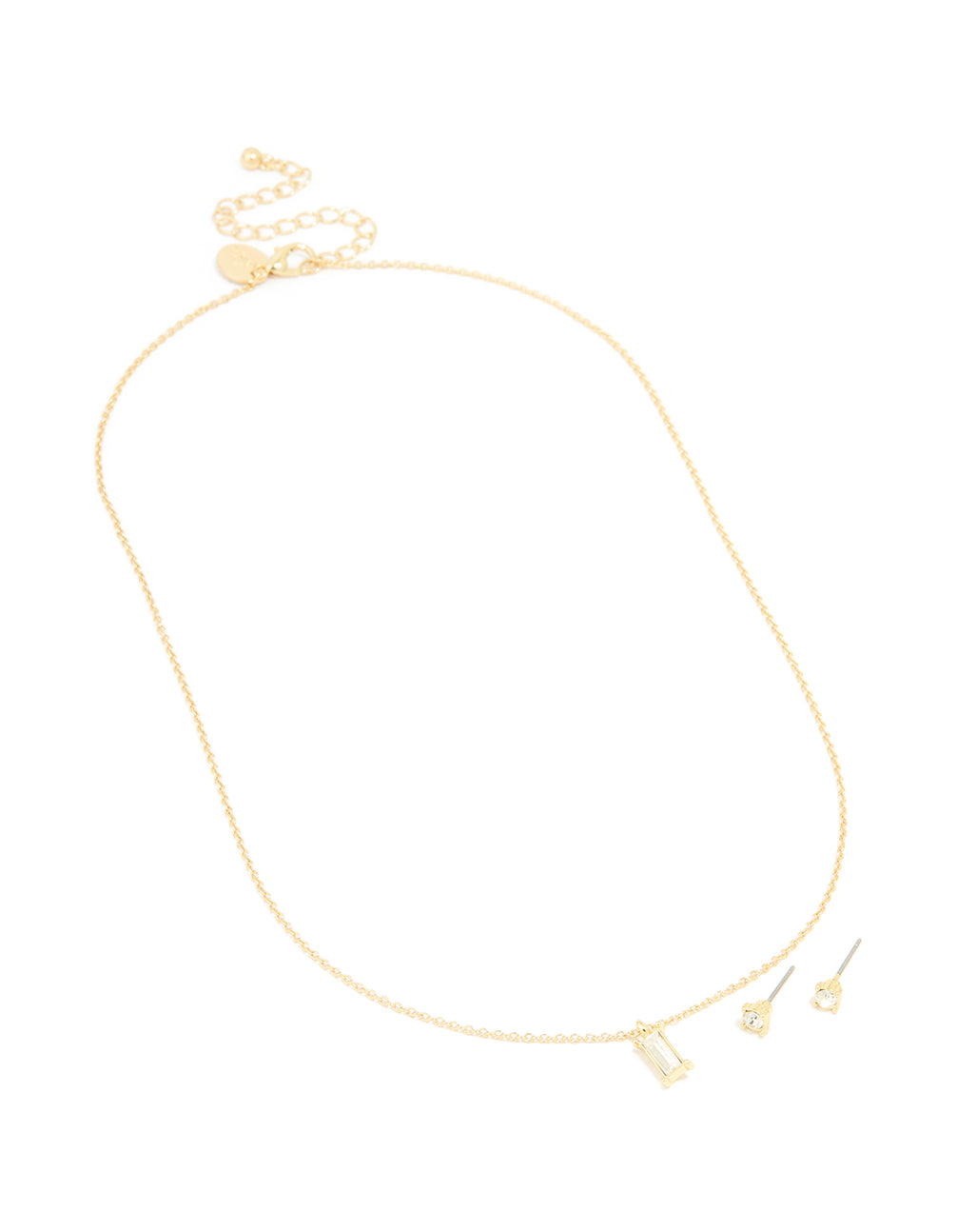 Gold Plated Baguette Pendant Necklace & Earrings Set