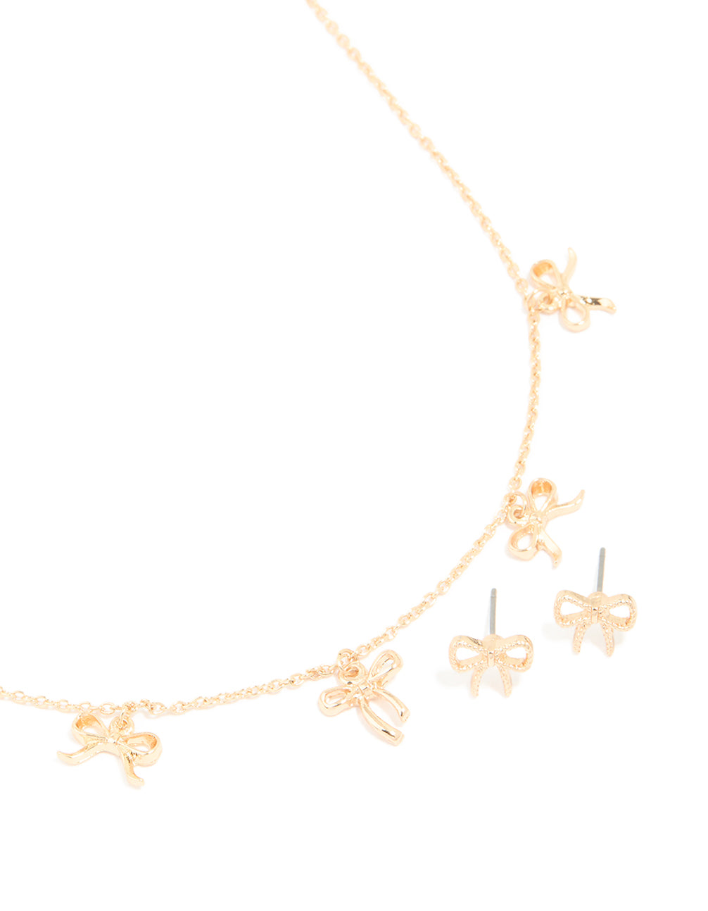 Gold Bow Necklace & Stud Earrings Set