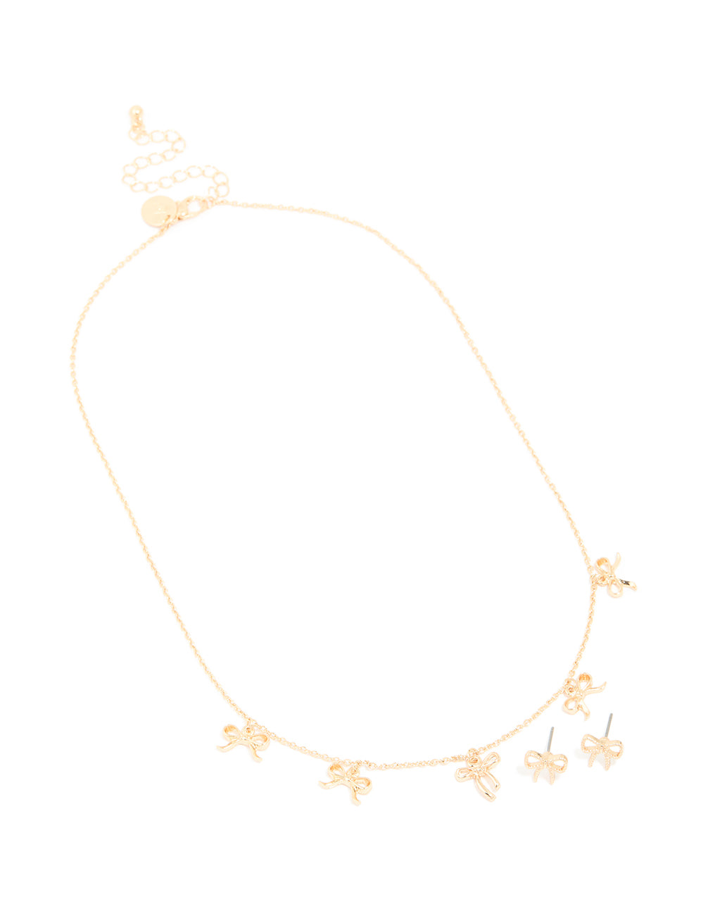 Gold Bow Necklace & Stud Earrings Set