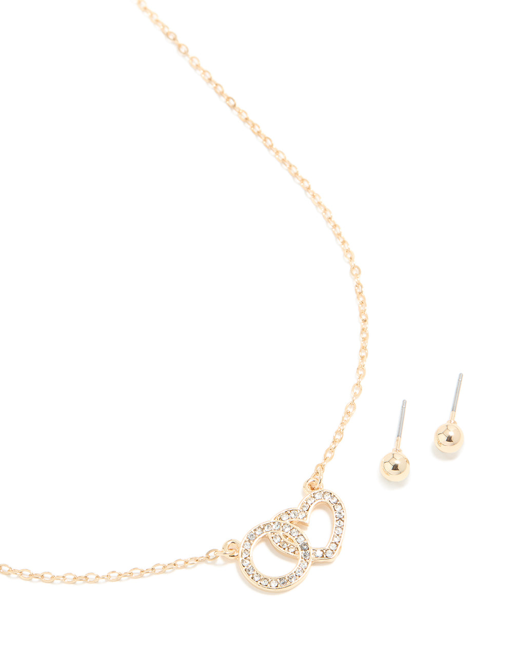 Gold Diamante Linked Necklace & Stud Earrings Set