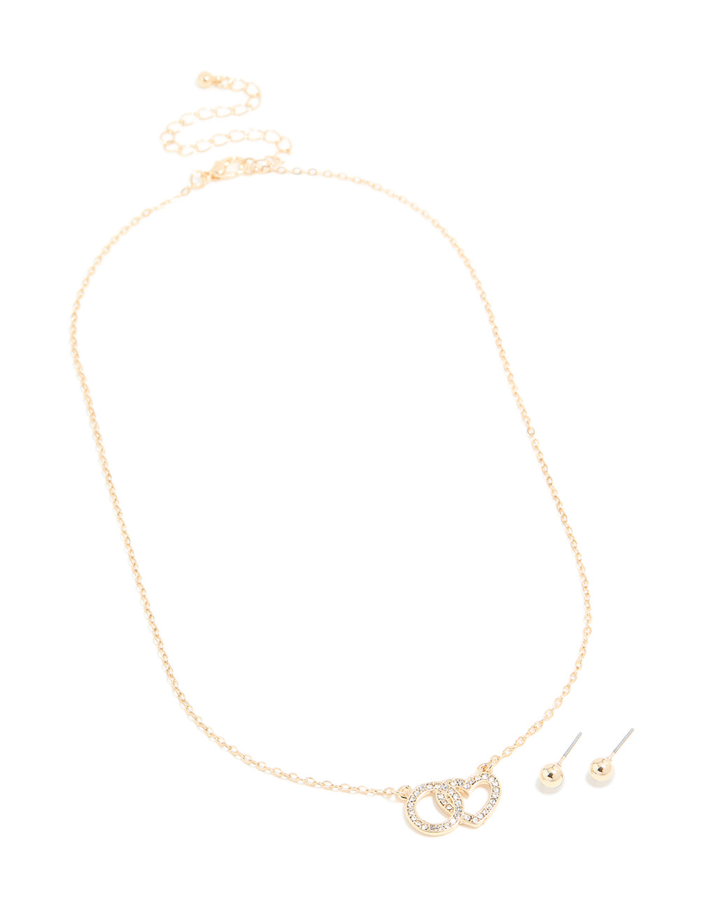 Gold Diamante Linked Necklace & Stud Earrings Set