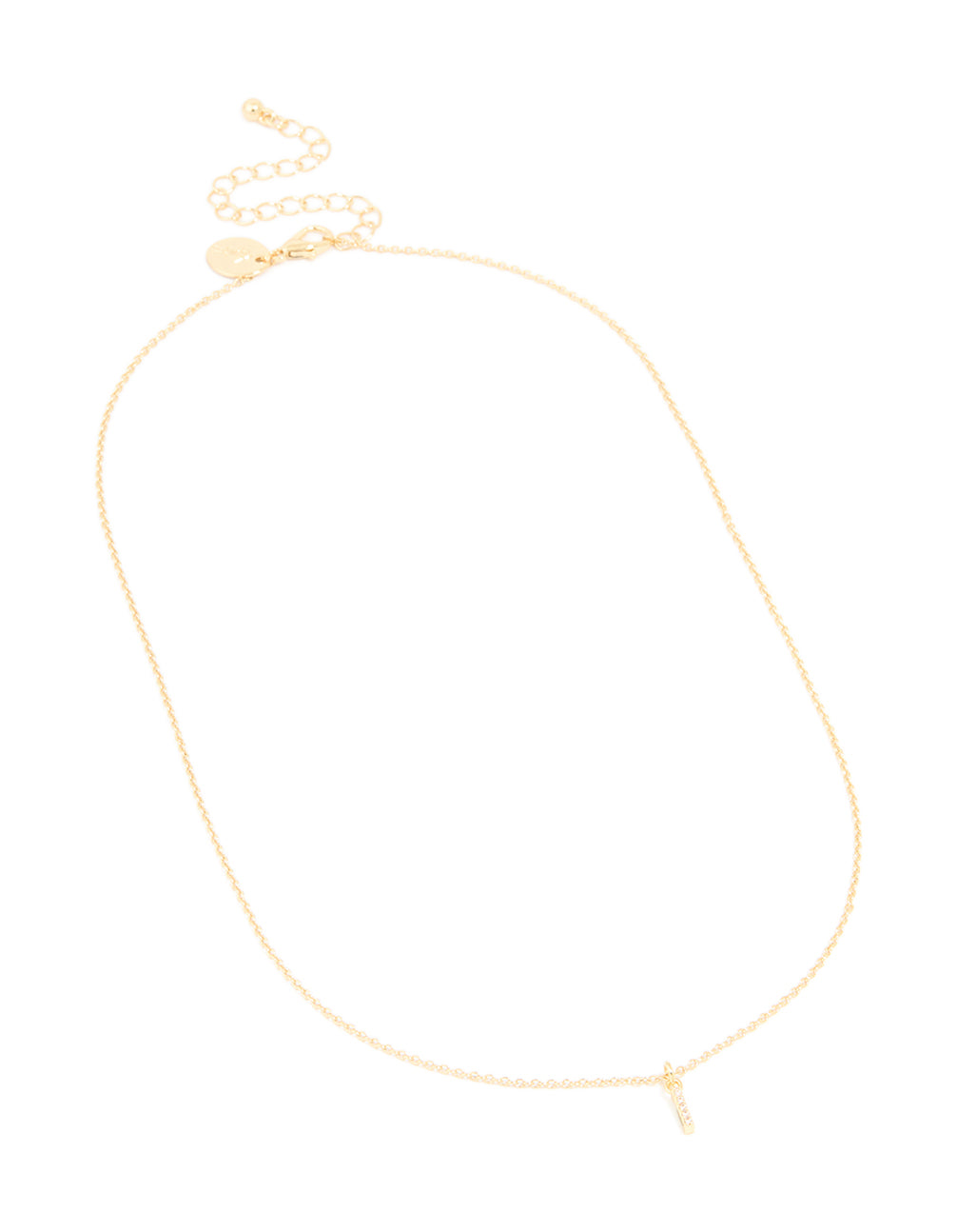 Gold Plated Brass Cubic Zirconia Letter I Necklace