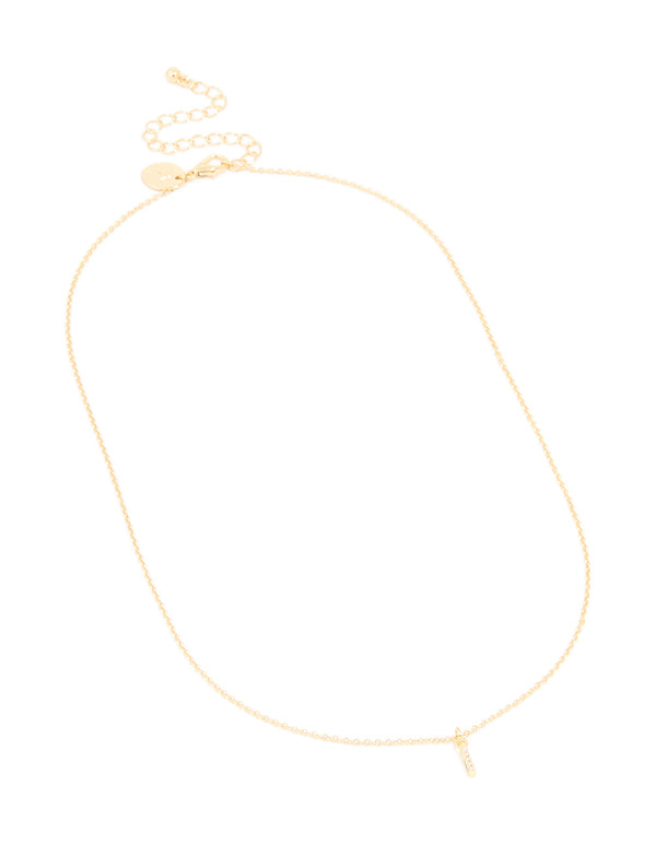 Gold Plated Brass Cubic Zirconia Letter I Necklace